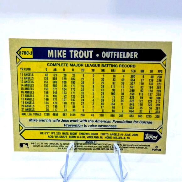 MIKE TROUT 2022 Topps Chrome 87BC-1 1987 35th Anniversary Refractor Insert - Picture 4 of 5